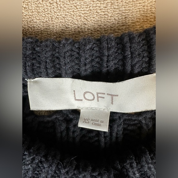 LOFT Women’s XS Black Open Stitch Knit Cardigan Button Front Sweater Crew Neck - Picture 5 of 12